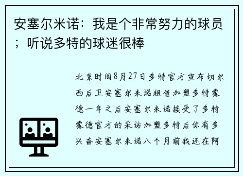 安塞尔米诺:我是个非常努力的球员;听说多特的球迷很棒 安塞尔米诺:我是个非常努力的球员;听说多特的球迷很棒